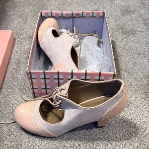 Wild Diva Pink and Cream Lace-Up Heels